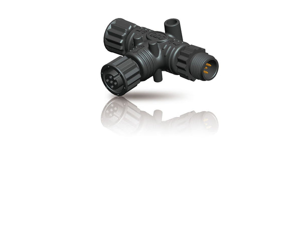 A black NMEA 2000 1-way Connector Tee on white background.