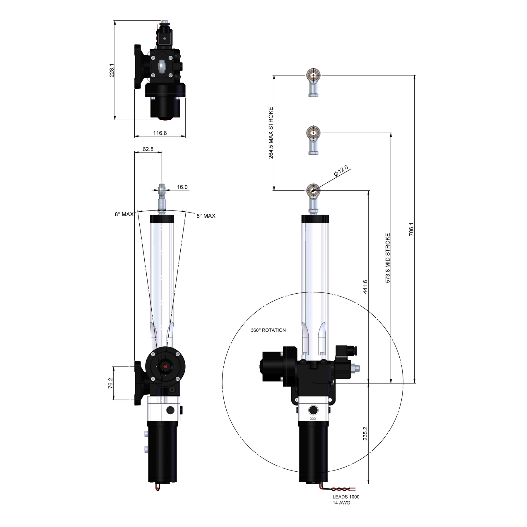 Hydraulic Steering Linear Drive Unit (T2) 250mm– Farallon Electronics