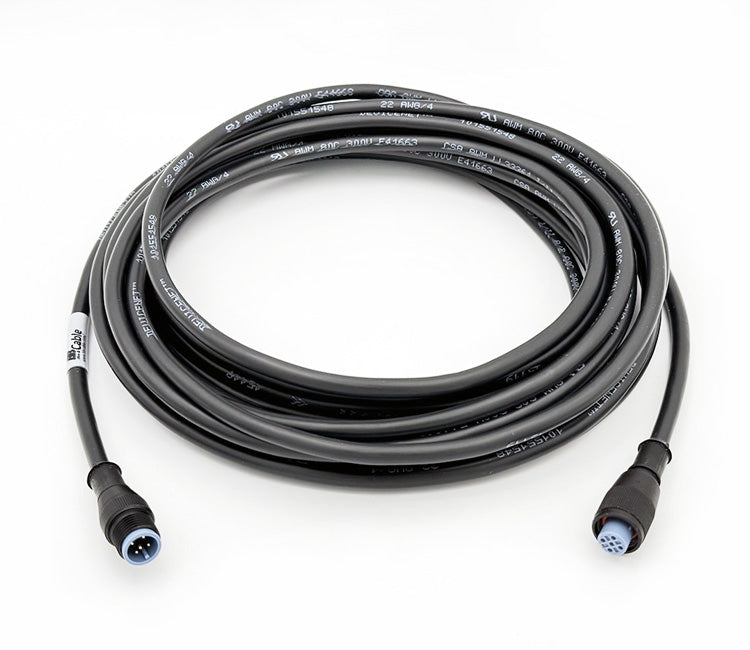A black NMEA2000 network cable with connectors on both ends, coiled and presented against a white background.